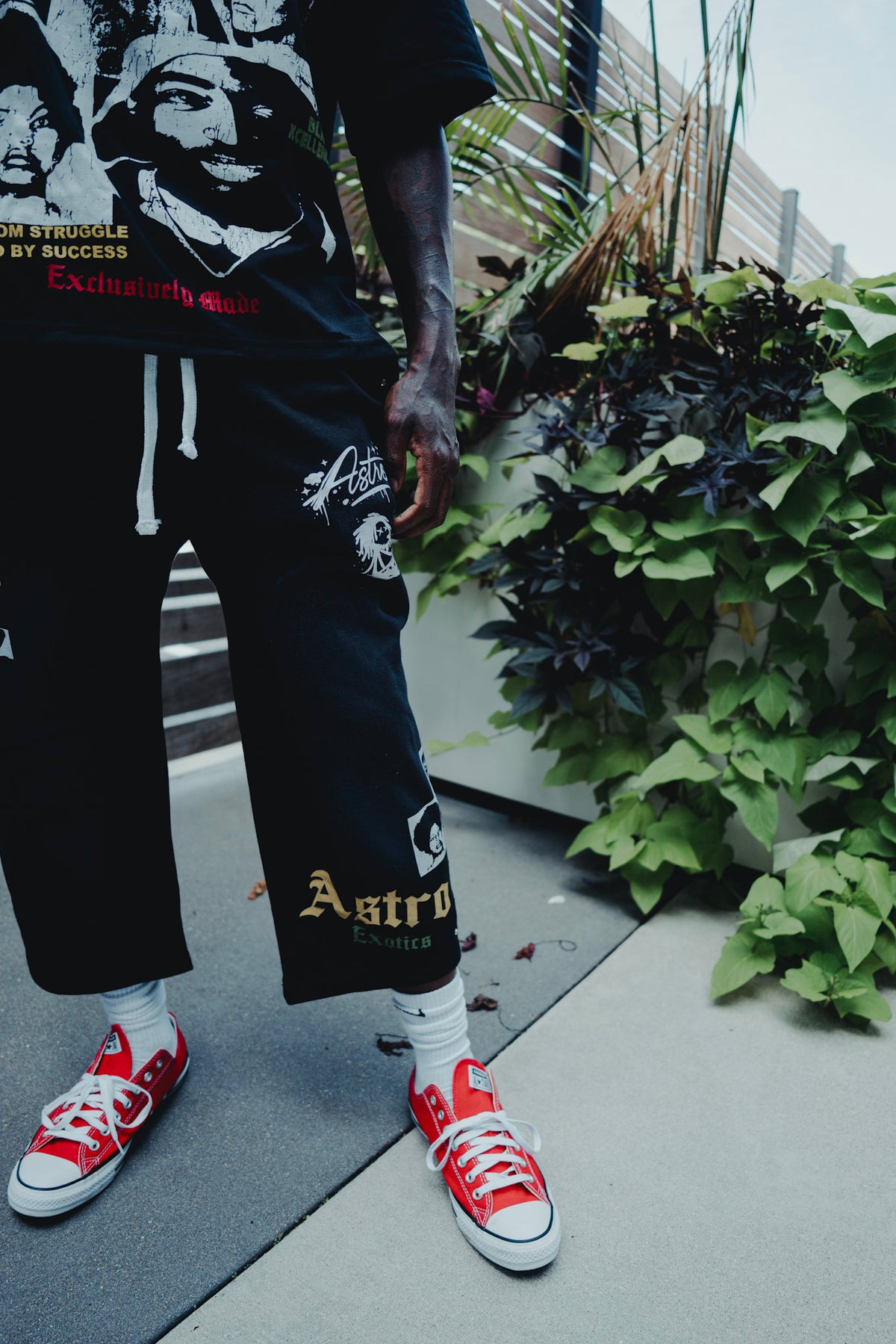 Astro Exotics “Built From Struggle” Studded Capri Sweatpants – Black