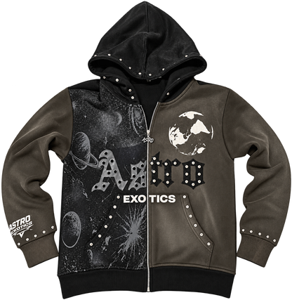 Astro Exotics “Outta This World” Studded Zip-Up Hoodie – Black/Grey