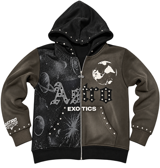Astro Exotics “Outta This World” Studded Zip-Up Hoodie – Black/Grey