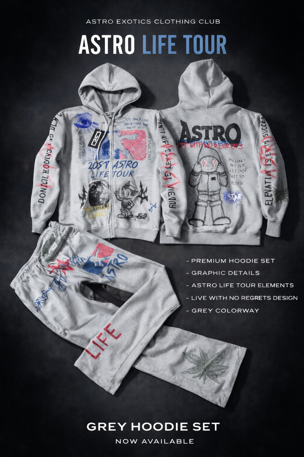 Astro "Life Tour" Graphic Hoodie Set - Grey