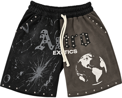 Astro Exotics “Outta This World” Studded Shorts – Black/Washed Grey
