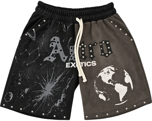 Astro Exotics “Outta This World” Studded Shorts – Black/Washed Grey