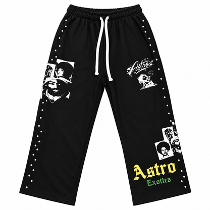 Astro Exotics “Built From Struggle” Studded Capri Sweatpants – Black
