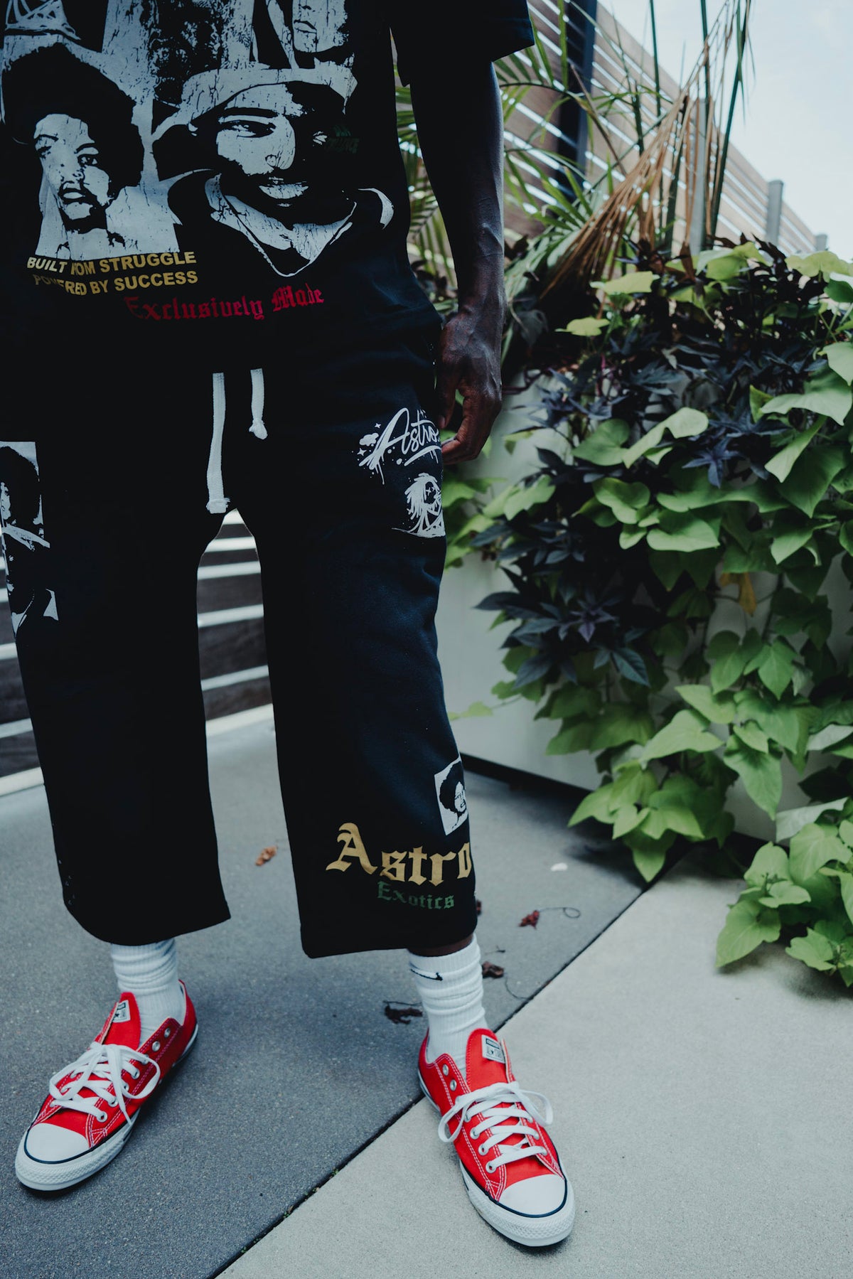 Astro Exotics “Built From Struggle” Studded Capri Sweatpants – Black