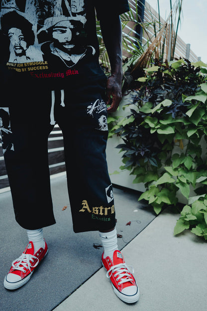 Astro Exotics “Built From Struggle” Studded Capri Sweatpants – Black