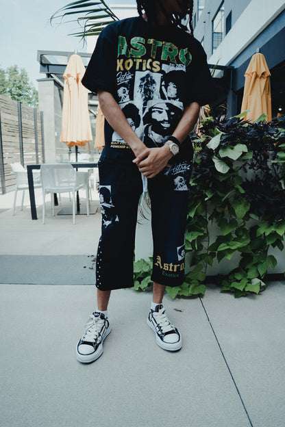 Astro Exotics “Built From Struggle” Studded Capri Sweatpants – Black