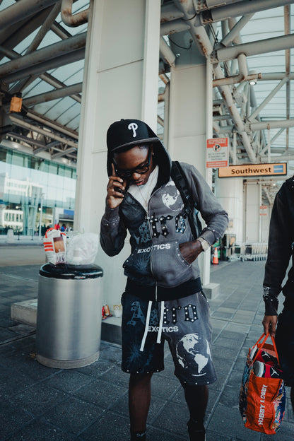 Astro Exotics “Outta This World” Studded Zip-Up Hoodie – Black/Grey