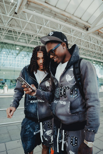 Astro Exotics “Outta This World” Studded Zip-Up Hoodie – Black/Grey