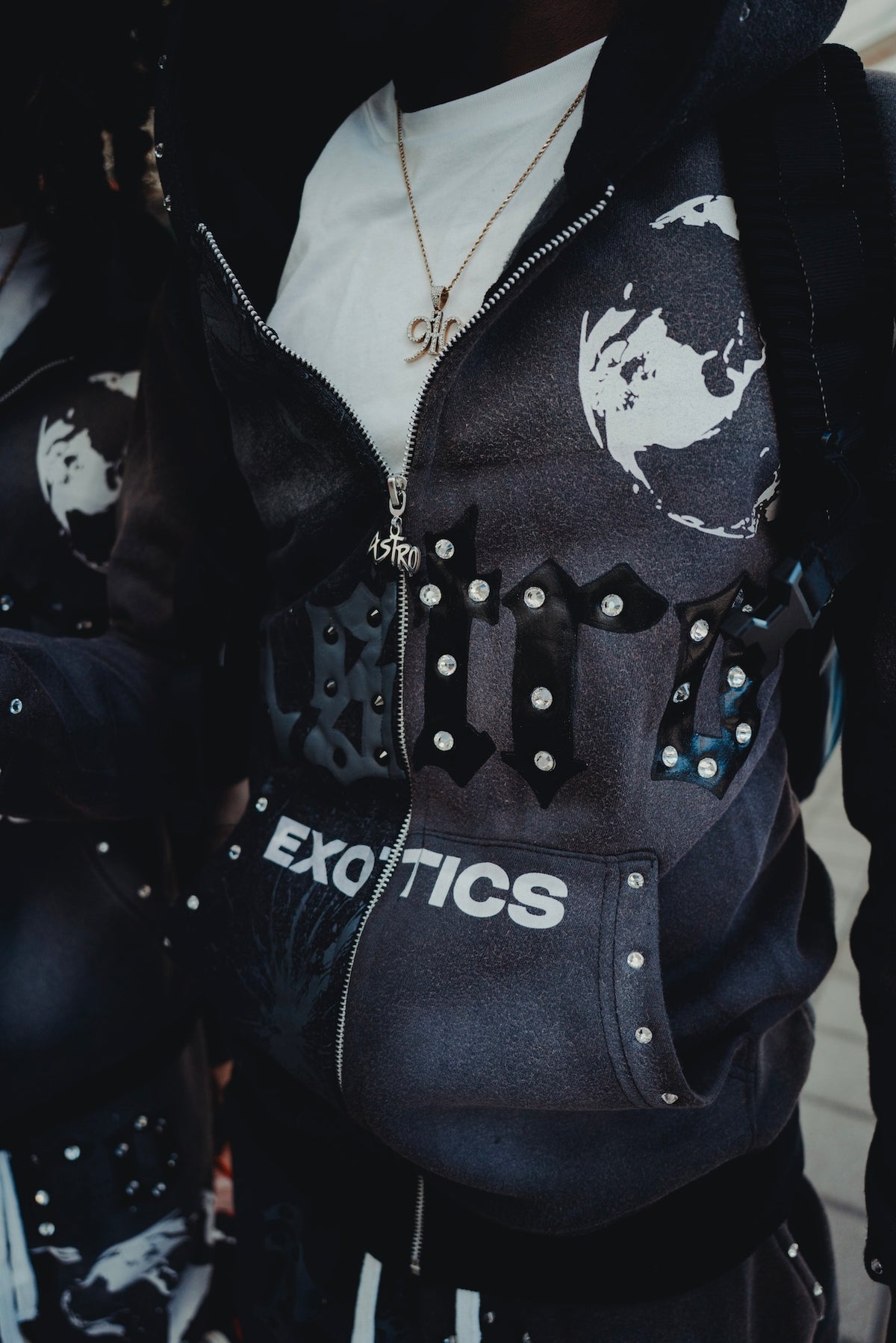Astro Exotics “Outta This World” Studded Zip-Up Hoodie – Black/Grey
