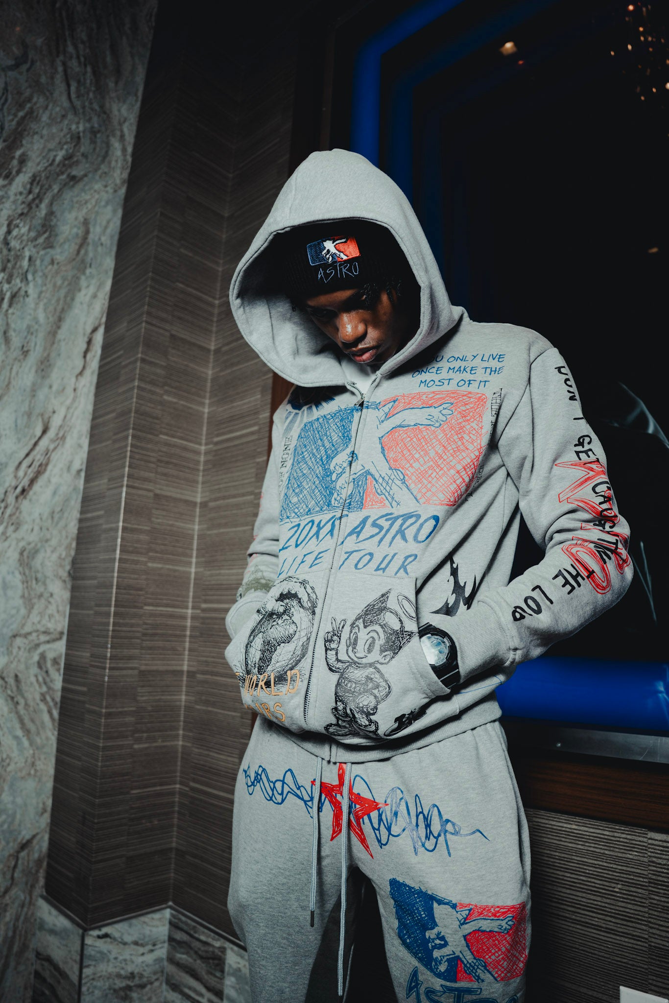 Astro "Life Tour" Graphic Hoodie Set - Grey